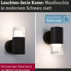 Paulmann 79559 Selection Bathroom LED Wandleuchte Kame 16cm 3000K Schwarz IP44