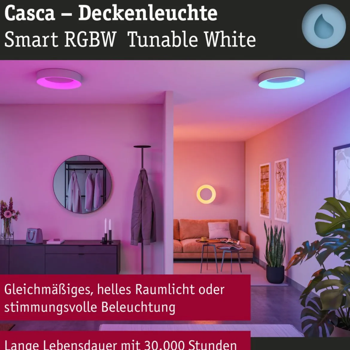 Paulmann 75415 Smart Home LED Deckenleuchte Casca Alu IP44 RGBW 40cm