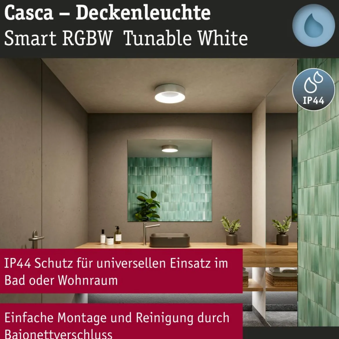 Paulmann 75415 Smart Home LED Deckenleuchte Casca Alu IP44 RGBW 40cm
