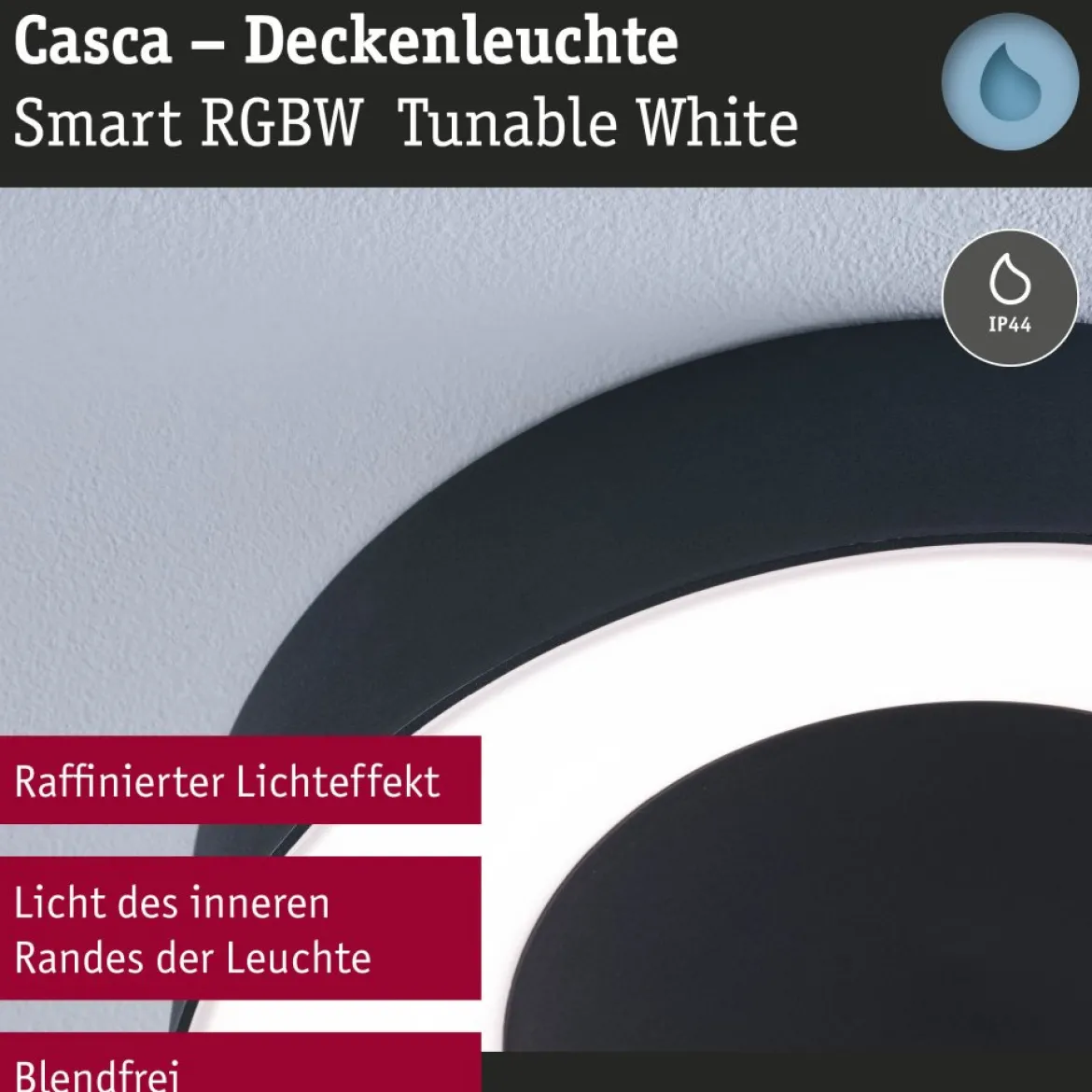 Paulmann 75416 Smart Home LED Deckenleuchte Casca schwarz IP44 RGBW 40cm