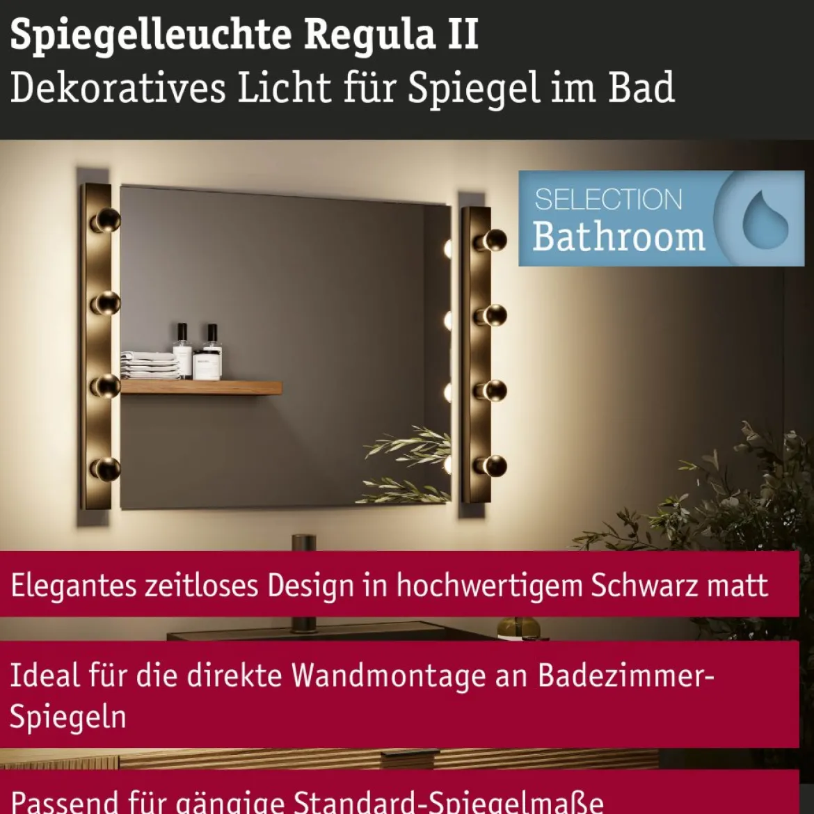 Paulmann 80099 Spiegelleuchte Regula II 4-flammig E14 Schwarz IP44