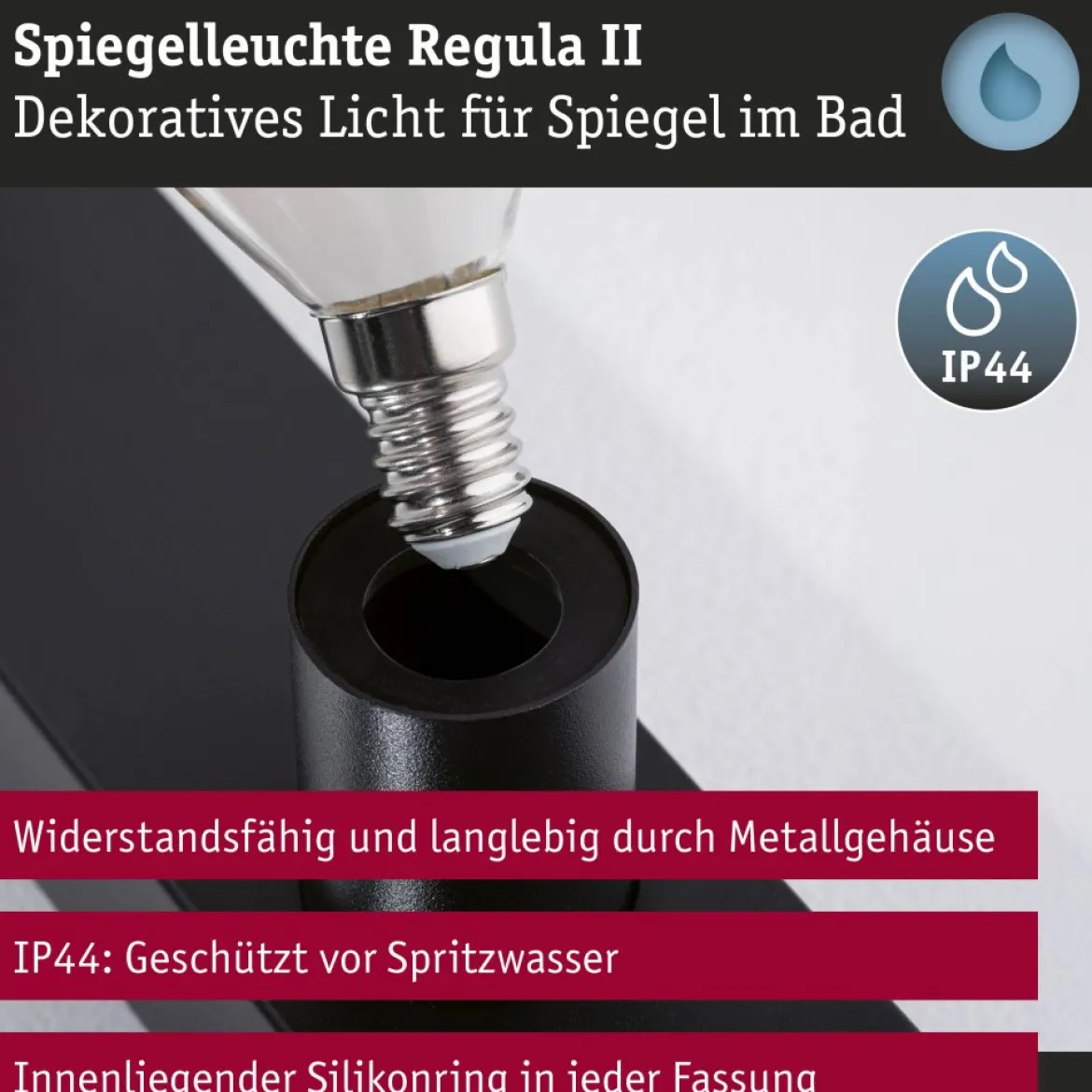 Paulmann 80099 Spiegelleuchte Regula II 4-flammig E14 Schwarz IP44