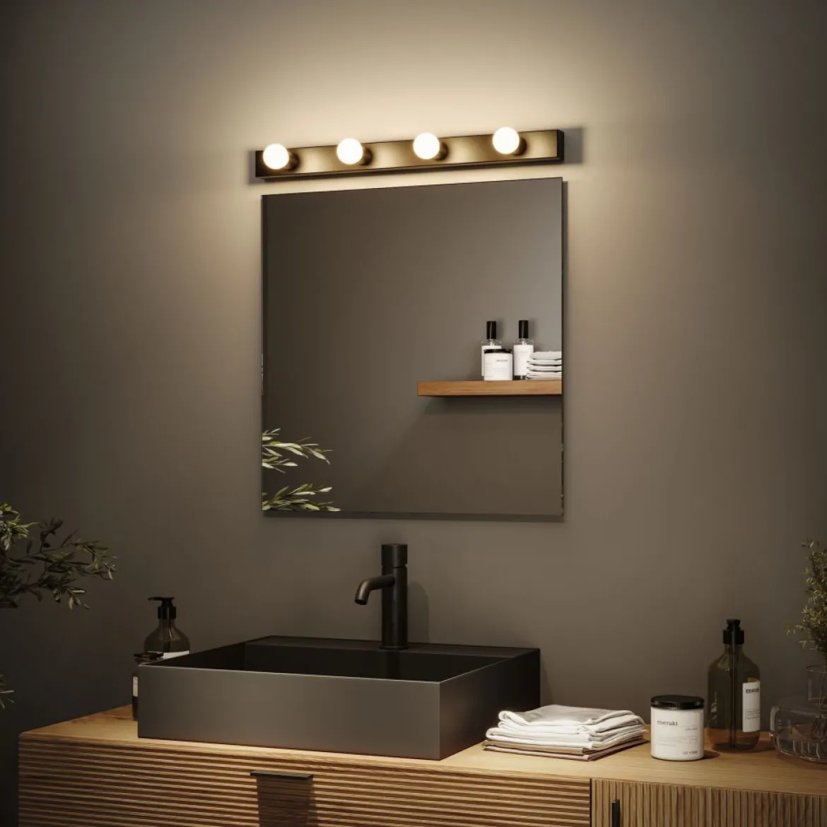 Paulmann 80099 Spiegelleuchte Regula II 4-flammig E14 Schwarz IP44