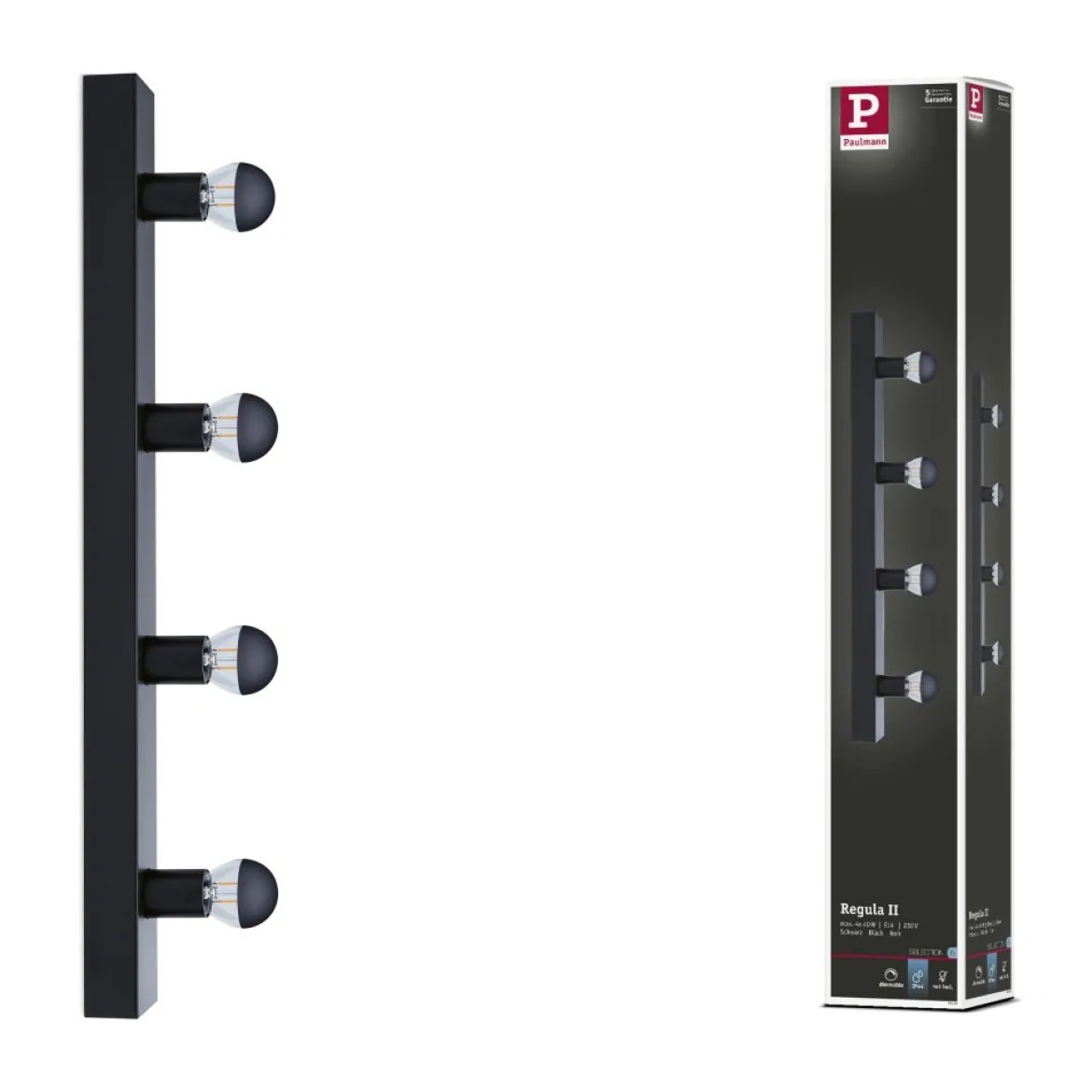 Paulmann 80099 Spiegelleuchte Regula II 4-flammig E14 Schwarz IP44