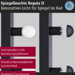 Paulmann 80099 Spiegelleuchte Regula II 4-flammig E14 Schwarz IP44