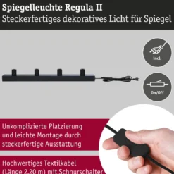 Paulmann 80101 Spiegelleuchte Regula II Stecker 4-flammig E14 Schwarz IP44