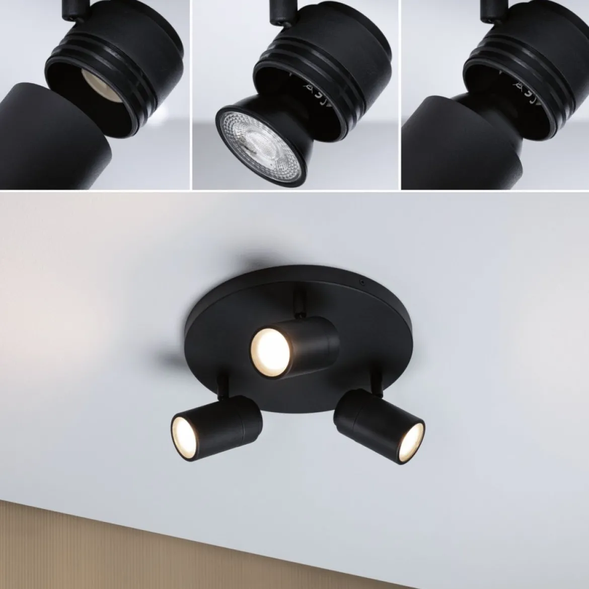 Paulmann 66776 Spotlight Zyli GU10 3-flammig Rondell Schwarz matt IP44