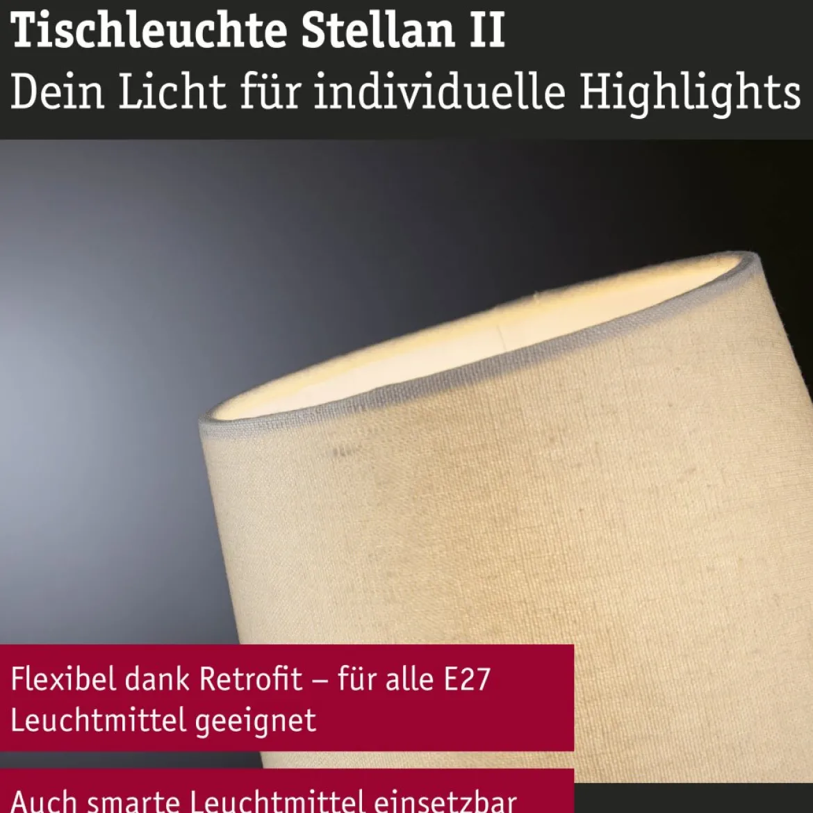 Paulmann 80102 Tischleuchte Stellan II 40cm Creme E27