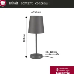 Paulmann 80104 Tischleuchte Stellan II 40cm Grau E27