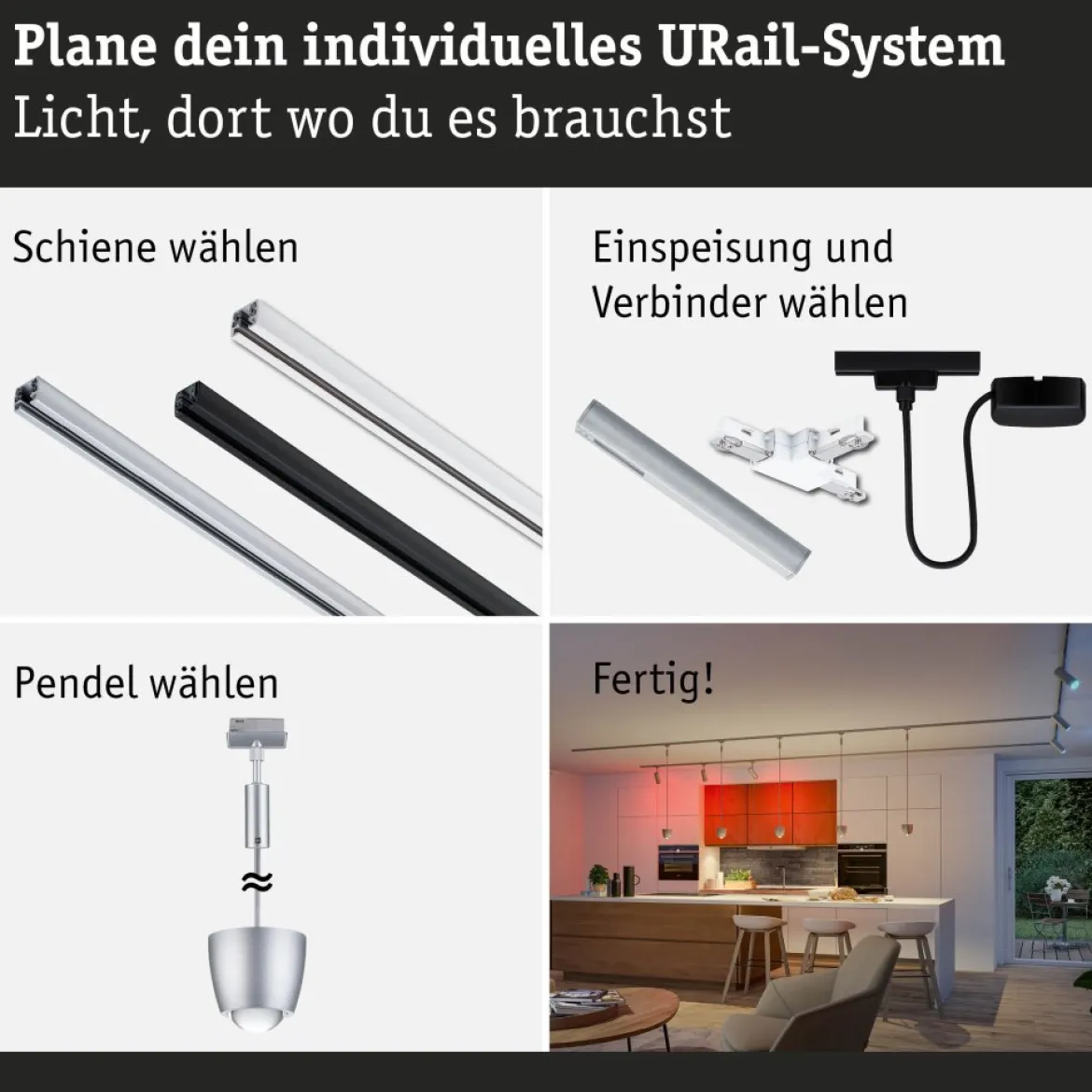 Paulmann 95682 URail LED Pendel Tyros Zigbee RGBW 230V Chrom matt