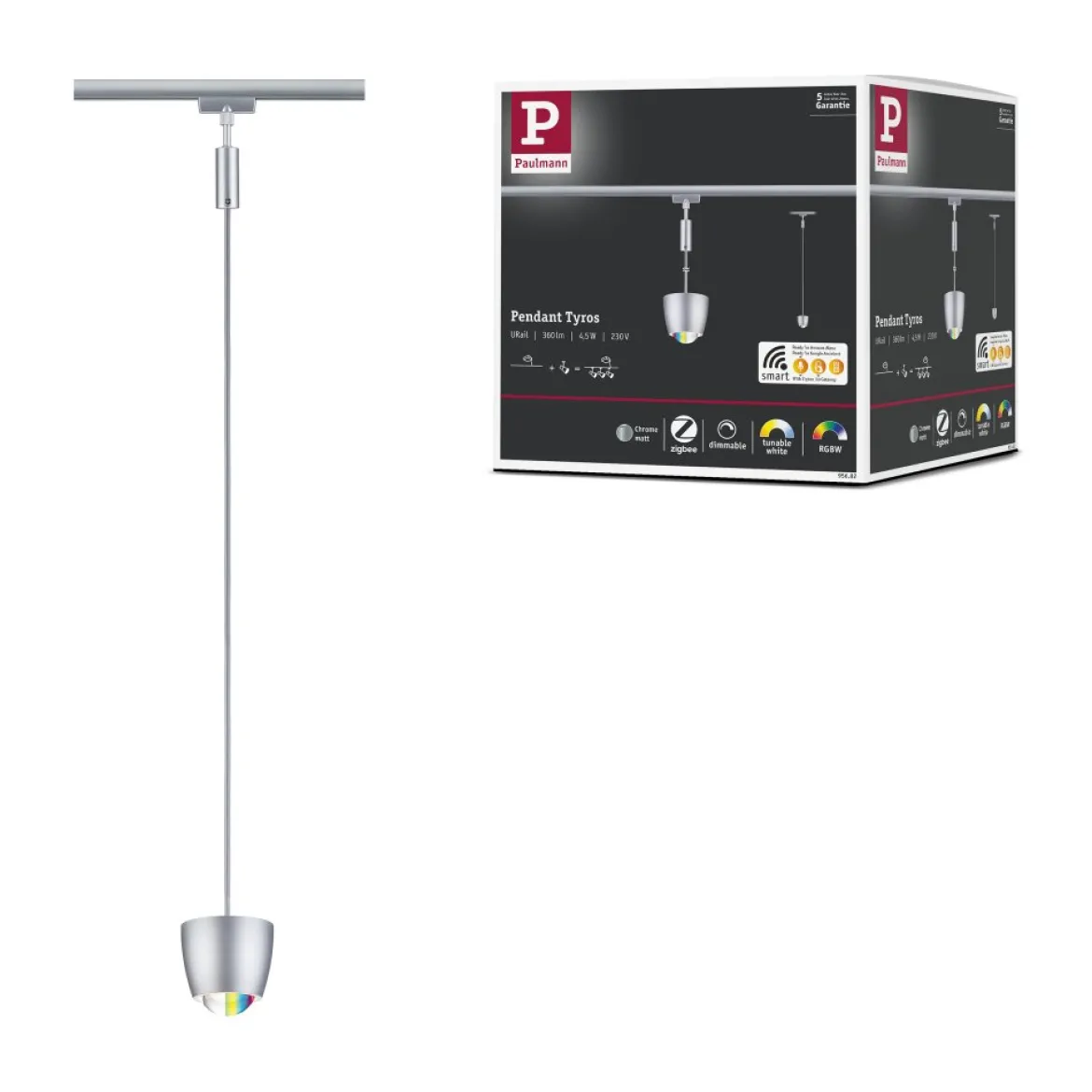 Paulmann 95682 URail LED Pendel Tyros Zigbee RGBW 230V Chrom matt