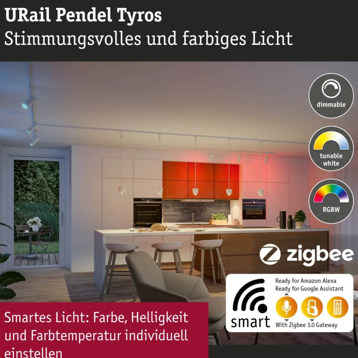 Paulmann 95683 URail LED Pendel Tyros Zigbee RGBW 230V Signalweiß