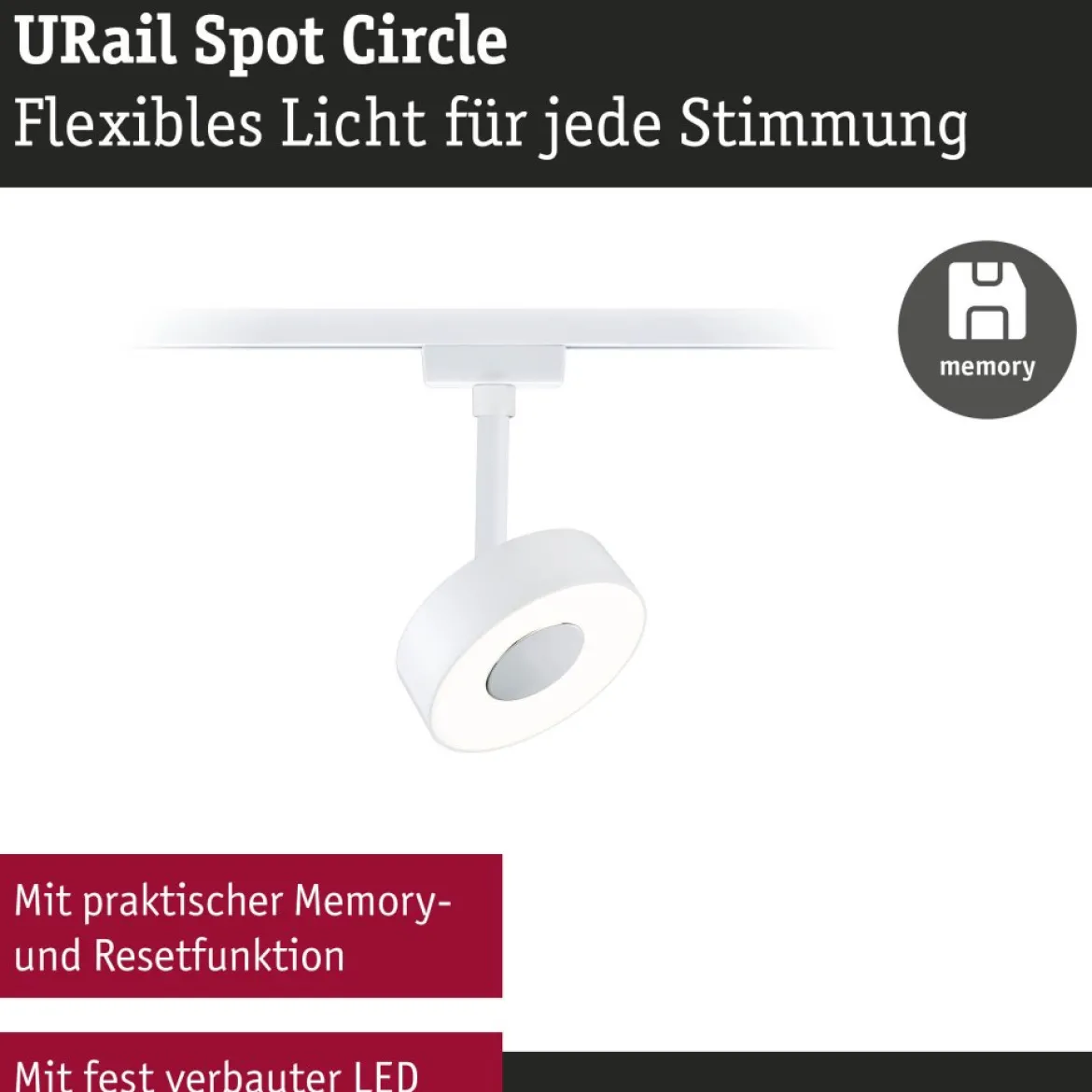 Paulmann 95703 URail LED Schienenspot Circle 3000K 3-Step-Dim 230V Signalweiß