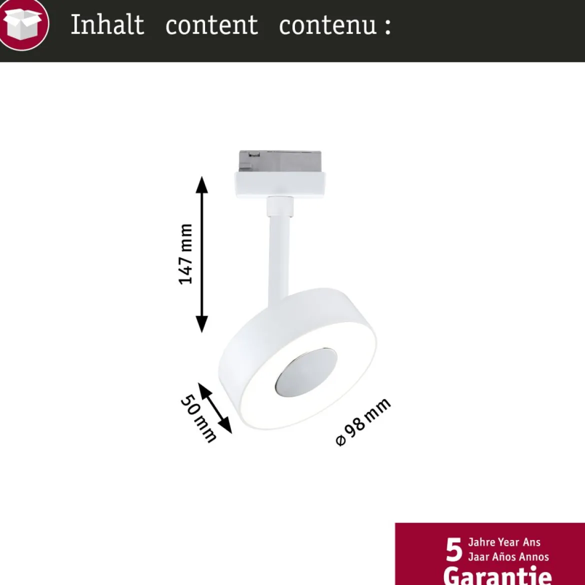 Paulmann 95703 URail LED Schienenspot Circle 3000K 3-Step-Dim 230V Signalweiß