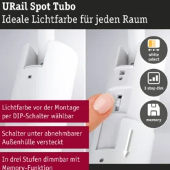 Paulmann 93140 URail LED Schienenspot Tubo 3-Step-Dim 2700-4000K Signalweiß RAL 9003