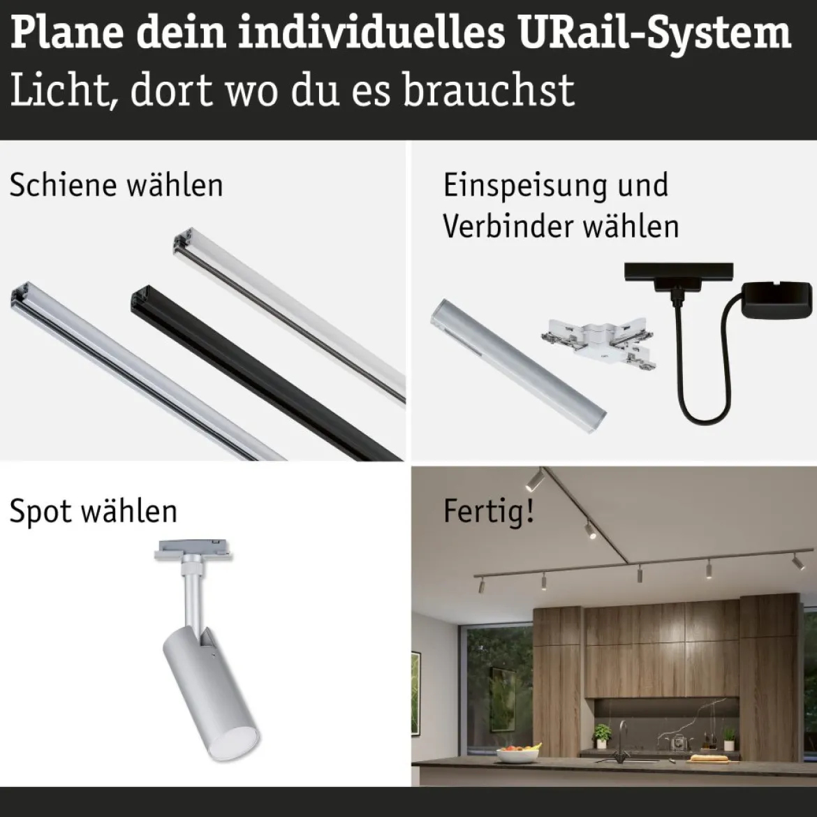 Paulmann 93144 URail LED Schienenspot Tubo 2700-4000K Chrom matt