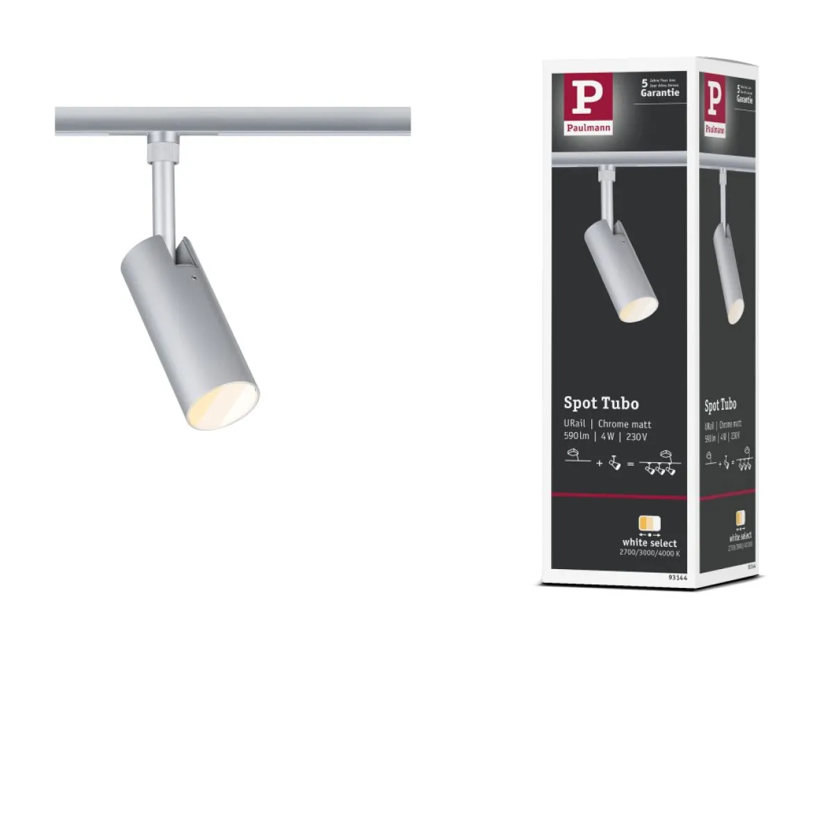 Paulmann 93144 URail LED Schienenspot Tubo 2700-4000K Chrom matt