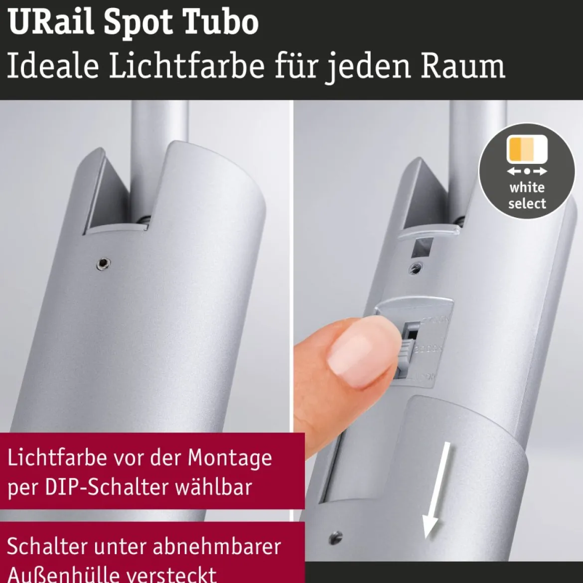 Paulmann 93144 URail LED Schienenspot Tubo 2700-4000K Chrom matt