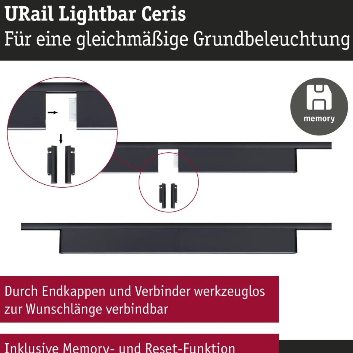 Paulmann 95710 URail Lightbar Ceris Schwarz matt 4000K 3-Step-Dim