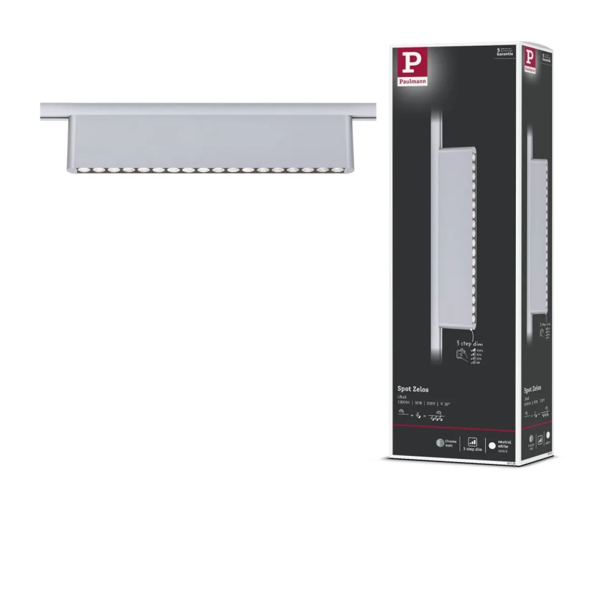 Paulmann 95718 URail Lightbar Zelos Chrom matt 4000K 3-Step-Dim