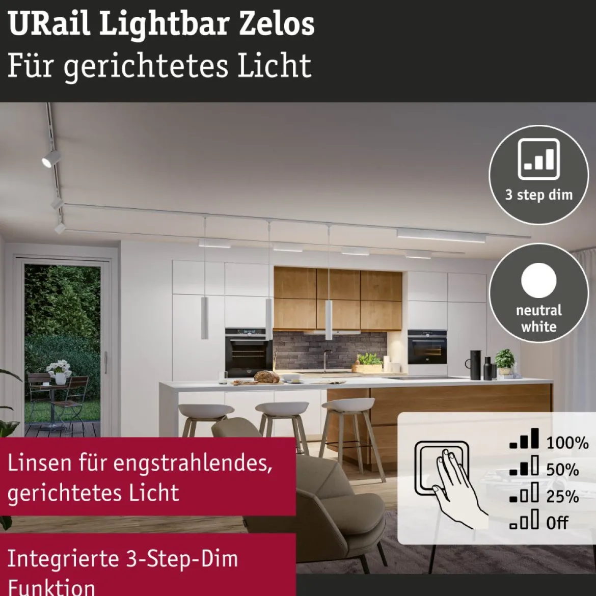 Paulmann 95714 URail Lightbar Zelos Signalweiß 4000K 3-Step-Dim