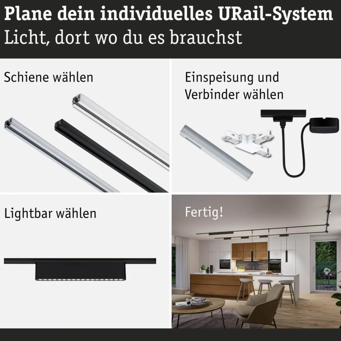 Paulmann 95716 URail Lightbar Zelos Schwarz matt 4000K 3-Step-Dim