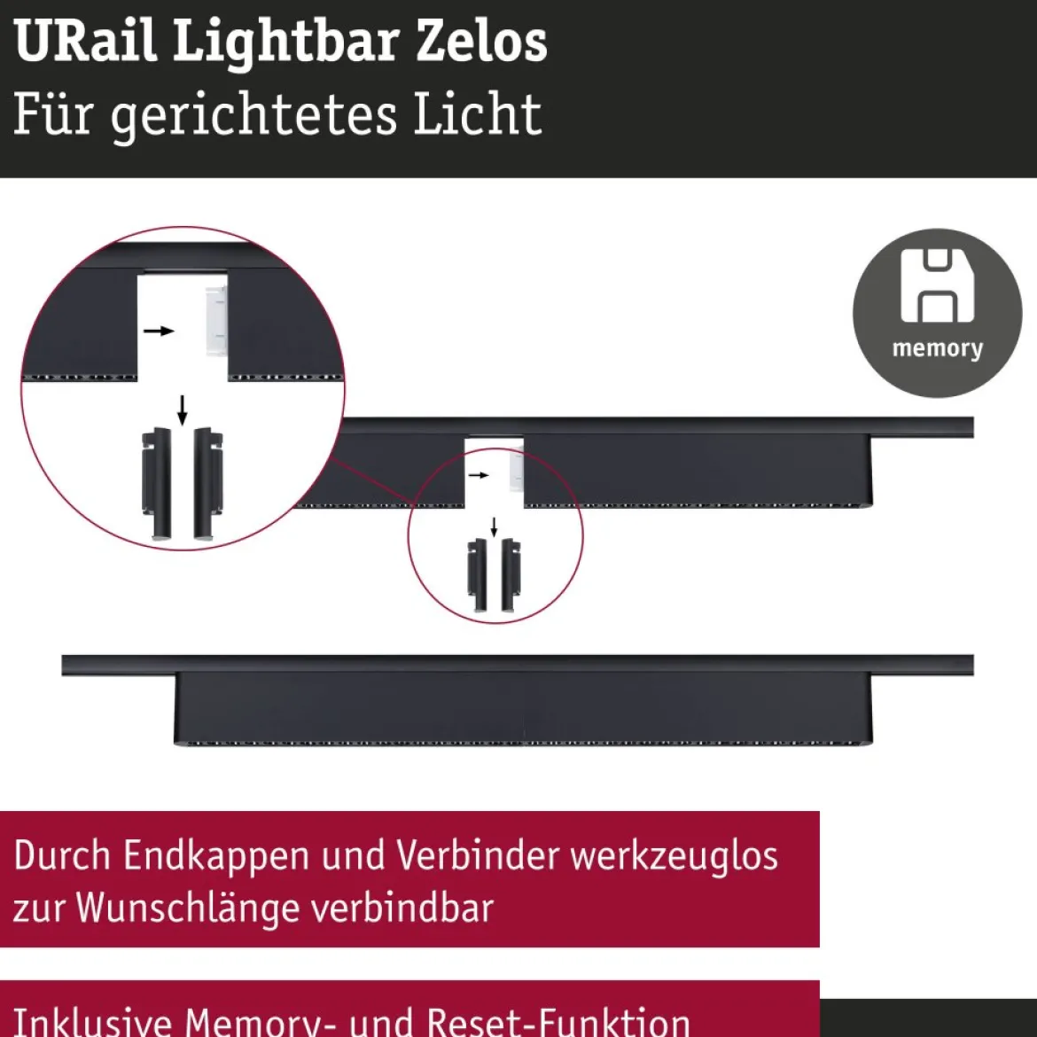 Paulmann 95716 URail Lightbar Zelos Schwarz matt 4000K 3-Step-Dim