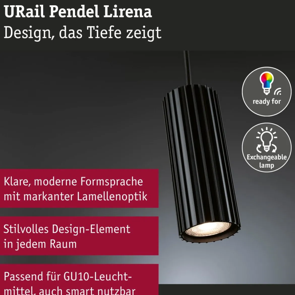 Paulmann 93146 URail Pendel Lirena Schwarz max.10W GU10