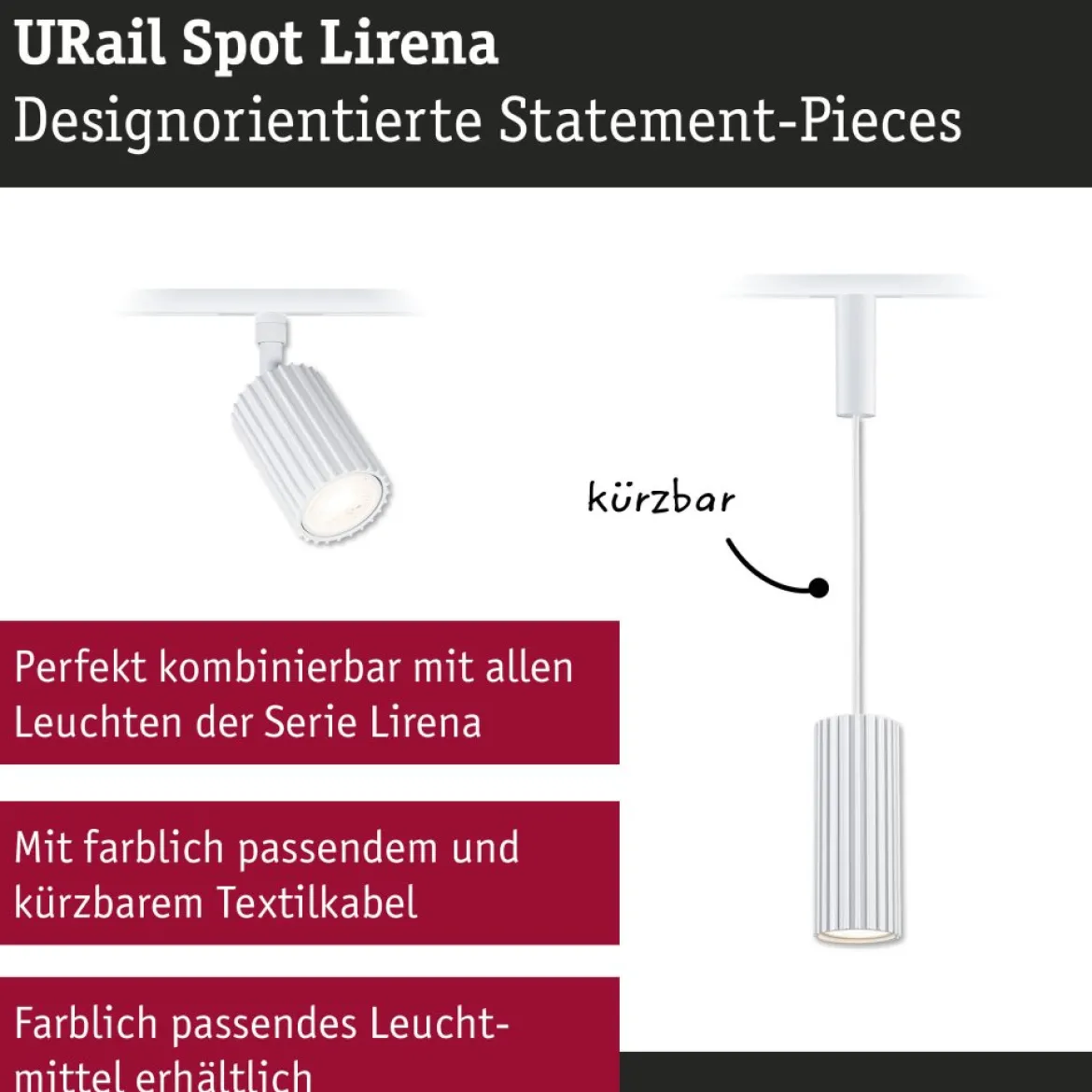 Paulmann 93149 URail Schienenspot Lirena Signalweiss max.10W GU10