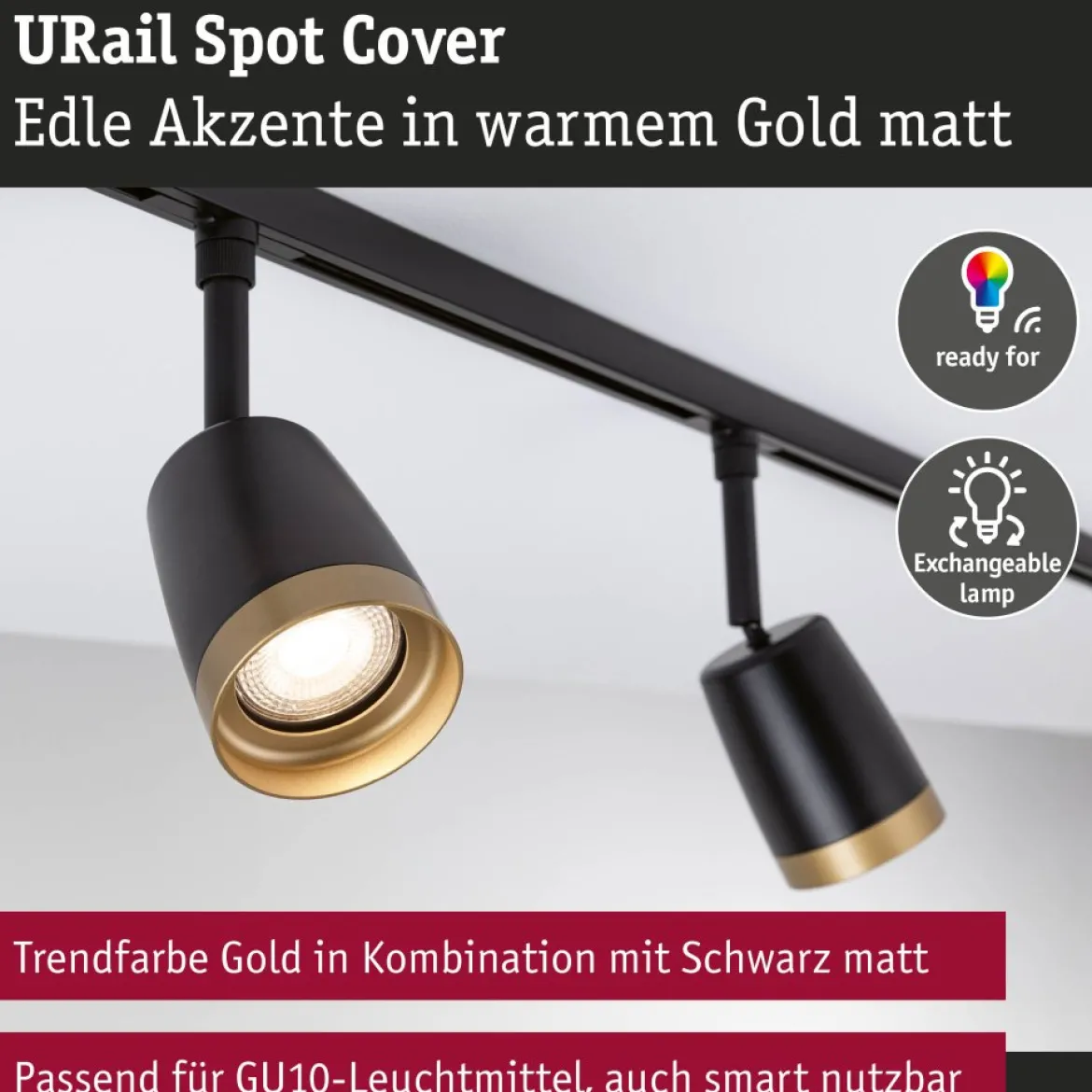 Paulmann 93137 URail Schienenspot Cover GU10 max. 10W 230V Schwarz Gold matt