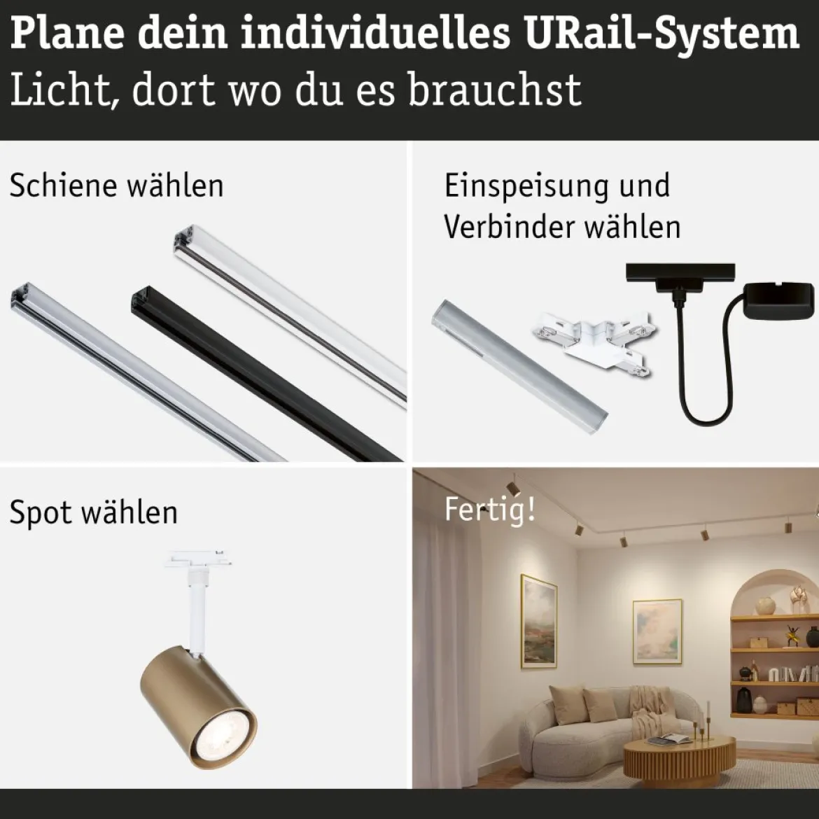 Paulmann 94916 URail Schienenspot Luxe GU10 max. 10W 230V Gold matt Signalweiß