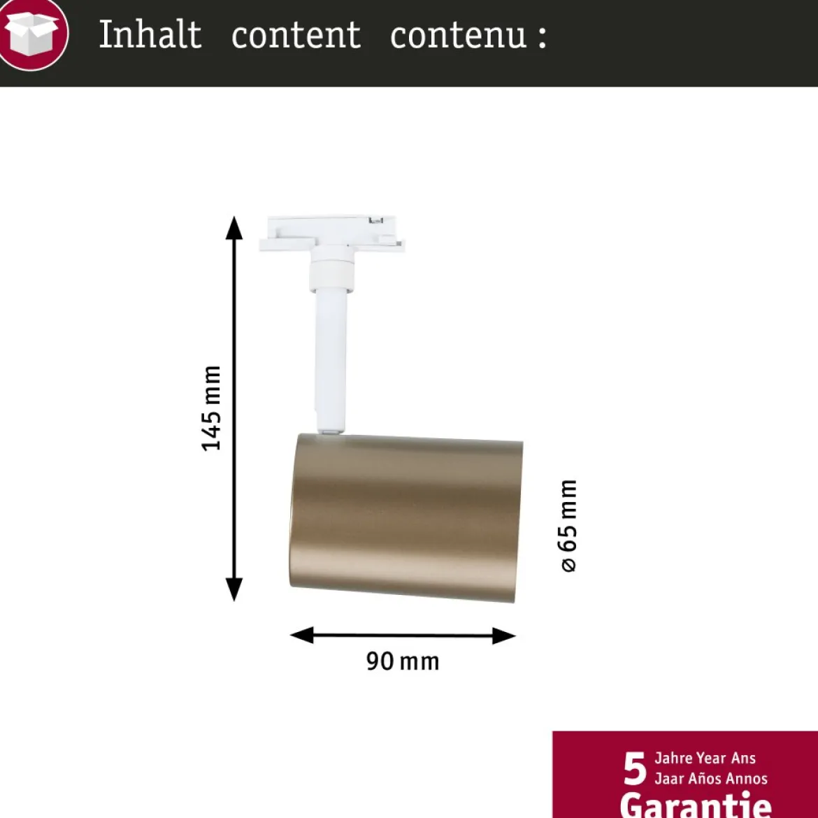 Paulmann 94916 URail Schienenspot Luxe GU10 max. 10W 230V Gold matt Signalweiß