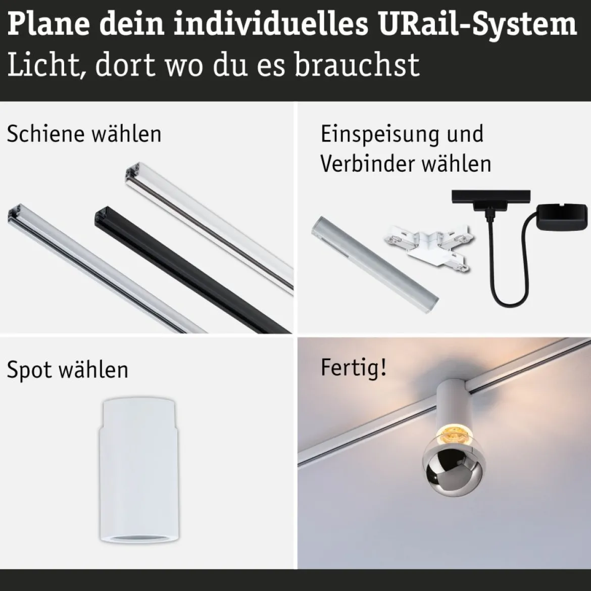Paulmann 95702 URail Schienenspot Socket E27 max. 20W dimmbar 230V Signalweiß