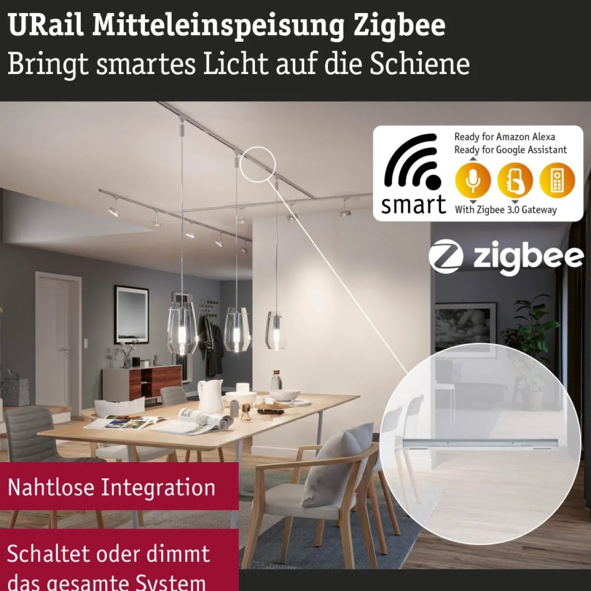 Paulmann 95667 URail Smart Home ZigBee Mittel-Einspeisung max. 100W Chrom matt
