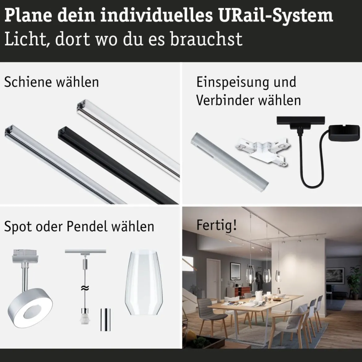 Paulmann 95667 URail Smart Home ZigBee Mittel-Einspeisung max. 100W Chrom matt