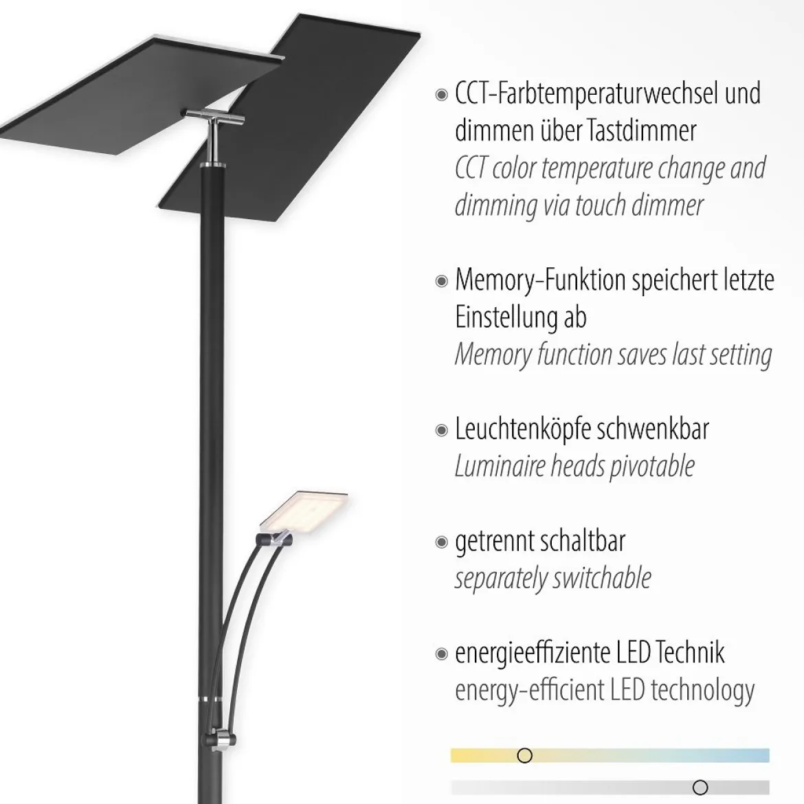 Paul Neuhaus 687-13 ARTUR LED Stehleuchte anthrazit mit Lesearm dimmbar