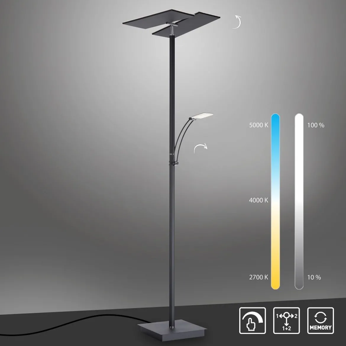 Paul Neuhaus 687-13 ARTUR LED Stehleuchte anthrazit mit Lesearm dimmbar