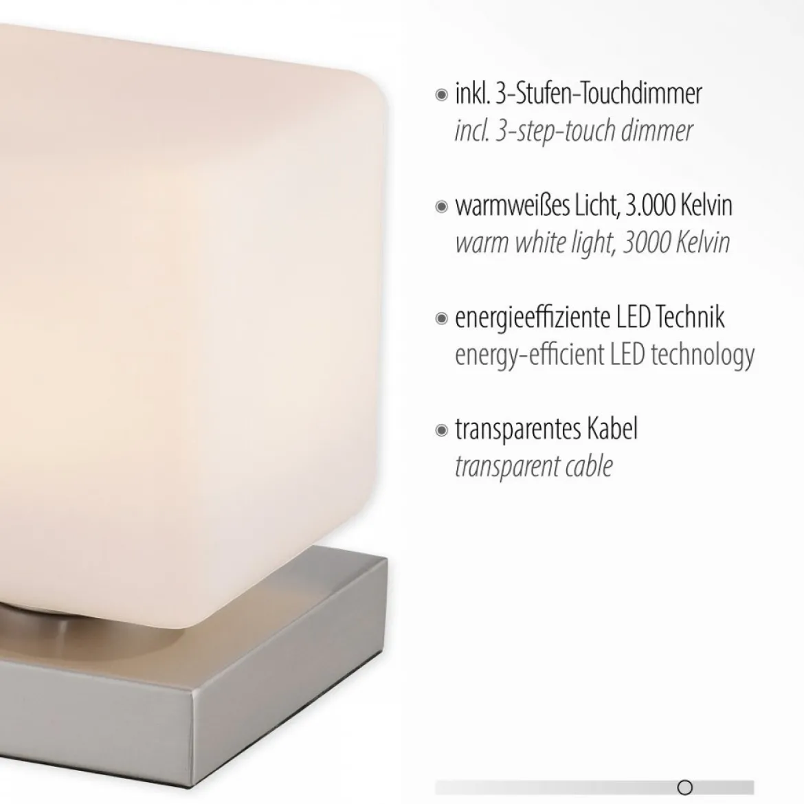 Paul Neuhaus 4036-55 Dadoa Tischleuchte silberfarbig Touchdimmer