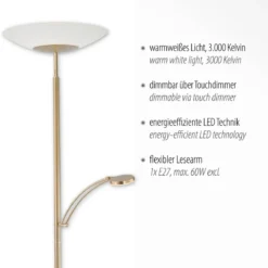 Paul Neuhaus 655-60 Deckenfluter mit Leseleuchte messing matt Dimmfunktion