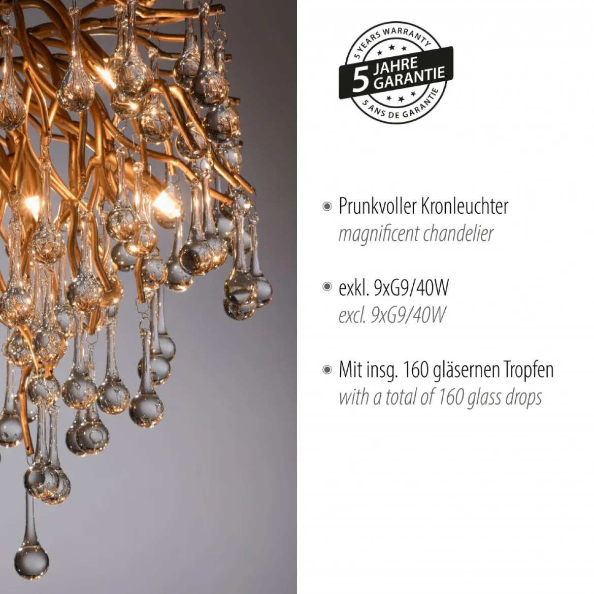 Paul Neuhaus 8091-11 ICICLE Deckenleuchte altmessing 9-flammig G9