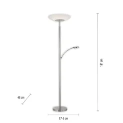 Paul Neuhaus 655-55 LED Deckenfluter mit Leseleuchte stahlfarben Dimmfunktion