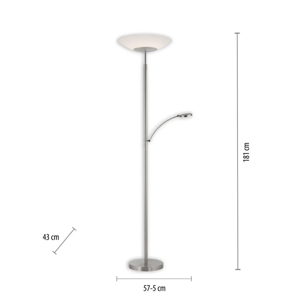Paul Neuhaus 655-55 LED Deckenfluter mit Leseleuchte stahlfarben Dimmfunktion