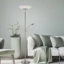 Paul Neuhaus 655-55 LED Deckenfluter mit Leseleuchte stahlfarben Dimmfunktion