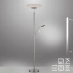 Paul Neuhaus 655-55 LED Deckenfluter mit Leseleuchte stahlfarben Dimmfunktion