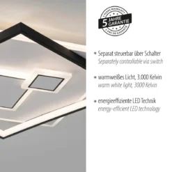 Paul Neuhaus 6390-16 LED Deckenleuchte quadratisch schwarz weiß schaltbar warmweiß