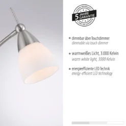Paul Neuhaus 400-55 LED Stehleuchte silber Opalglas Touchdimmer 3000K