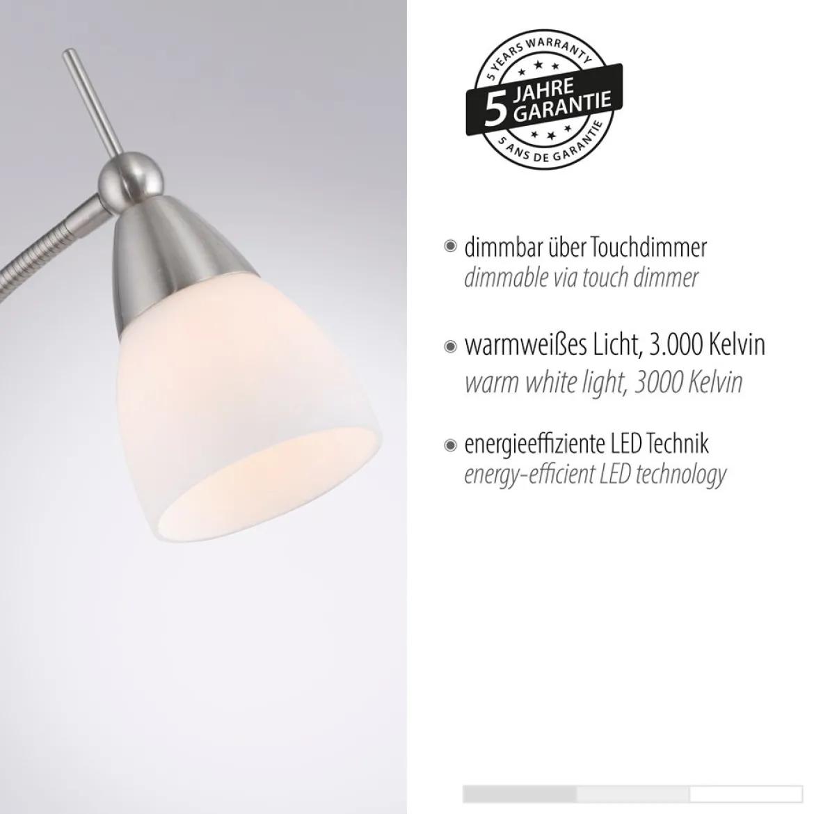 Paul Neuhaus 400-55 LED Stehleuchte silber Opalglas Touchdimmer 3000K
