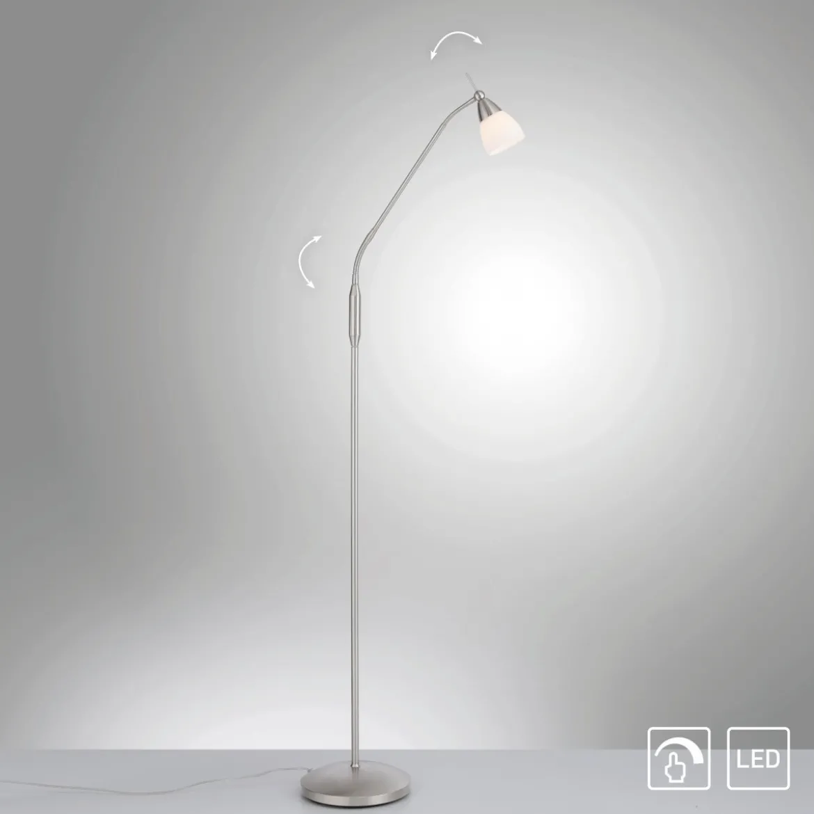 Paul Neuhaus 400-55 LED Stehleuchte silber Opalglas Touchdimmer 3000K