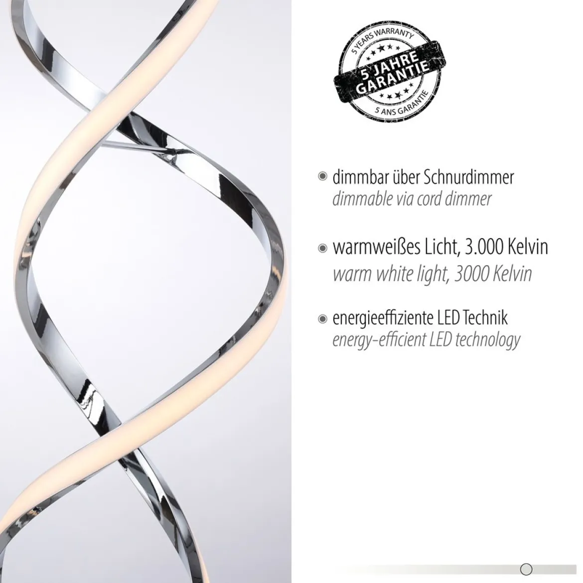 Paul Neuhaus 721-17 LED Stehleuchte gedreht chrom dimmbar über Schnurdimmer