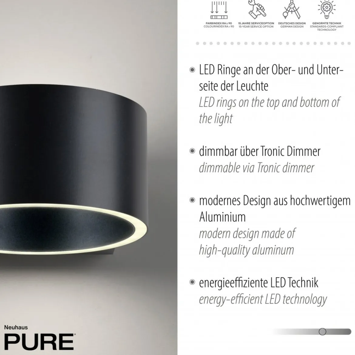 Paul Neuhaus 8561-15 Neuhaus PURE Clipse LED Wandleuchte mystic grey